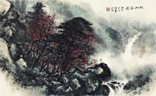 Li Xiongcai - Waterfall In Autumn Mountains