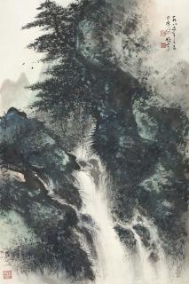 Li Xiongcai - Waterfall in the Mountains