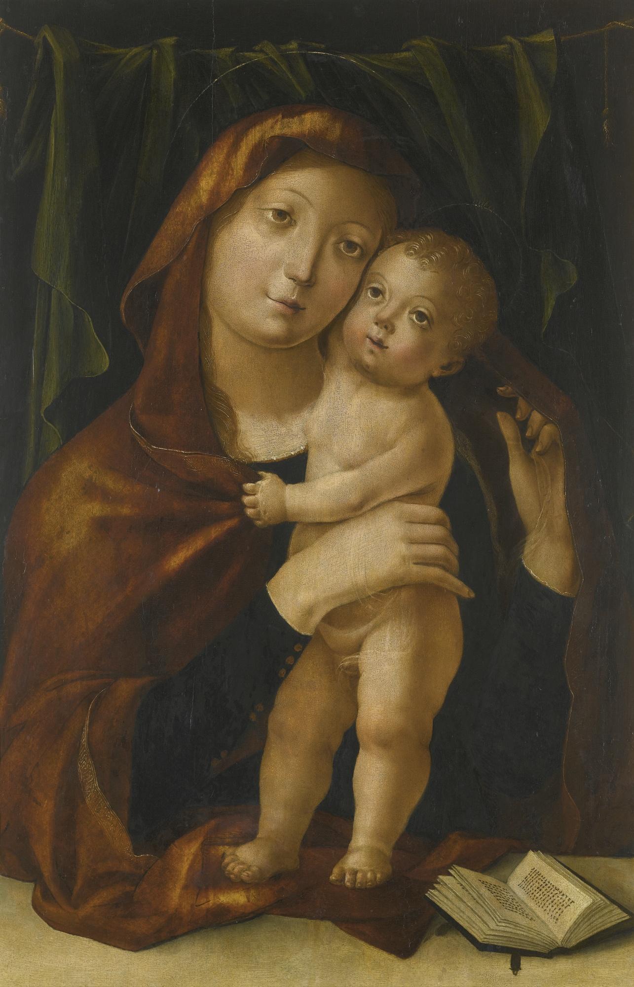 Liberale Da Verona - Madonna And Child, Before A Green Curtain With An Open Book
