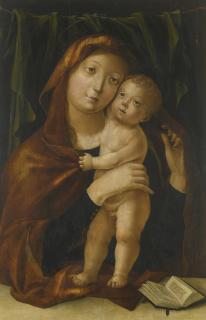 Liberale Da Verona - Madonna And Child, Before A Green Curtain With An Open Book