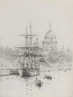 Lieutenant-Commander Rowland John Robb Langmaid, R.S.M.A. - Scott\'s Discovery moored on the embankment (illustrated); and The Pool of London