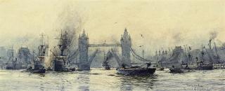 Lieutenant-Commander Rowland John Robb Langmaid, R - Bustling activity below Tower Bridge