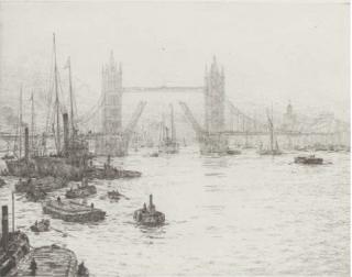 Lieutenant-Commander Rowland John Robb Langmaid - H.M.S. Victory under sail; Old Portsmouth; and Tower Bridge