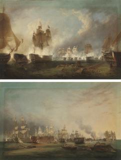 Lieutenant Robert Strickland Thomas, R.N. - The British fleet in action at Trafalgar, with Nelson\'s Victory heavily engaged; and After the close of the action