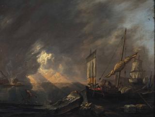 Lieve Pietersz. Verschuier - A Mediterranean Coast At Dawn With A Galliot Preparing To Unload Its Cargo, A Frigate Being Caulked Beyond