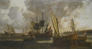 Lieve Pietersz. Verschuier - Yachts At Anchor, A View Of Rotterdam Beyond