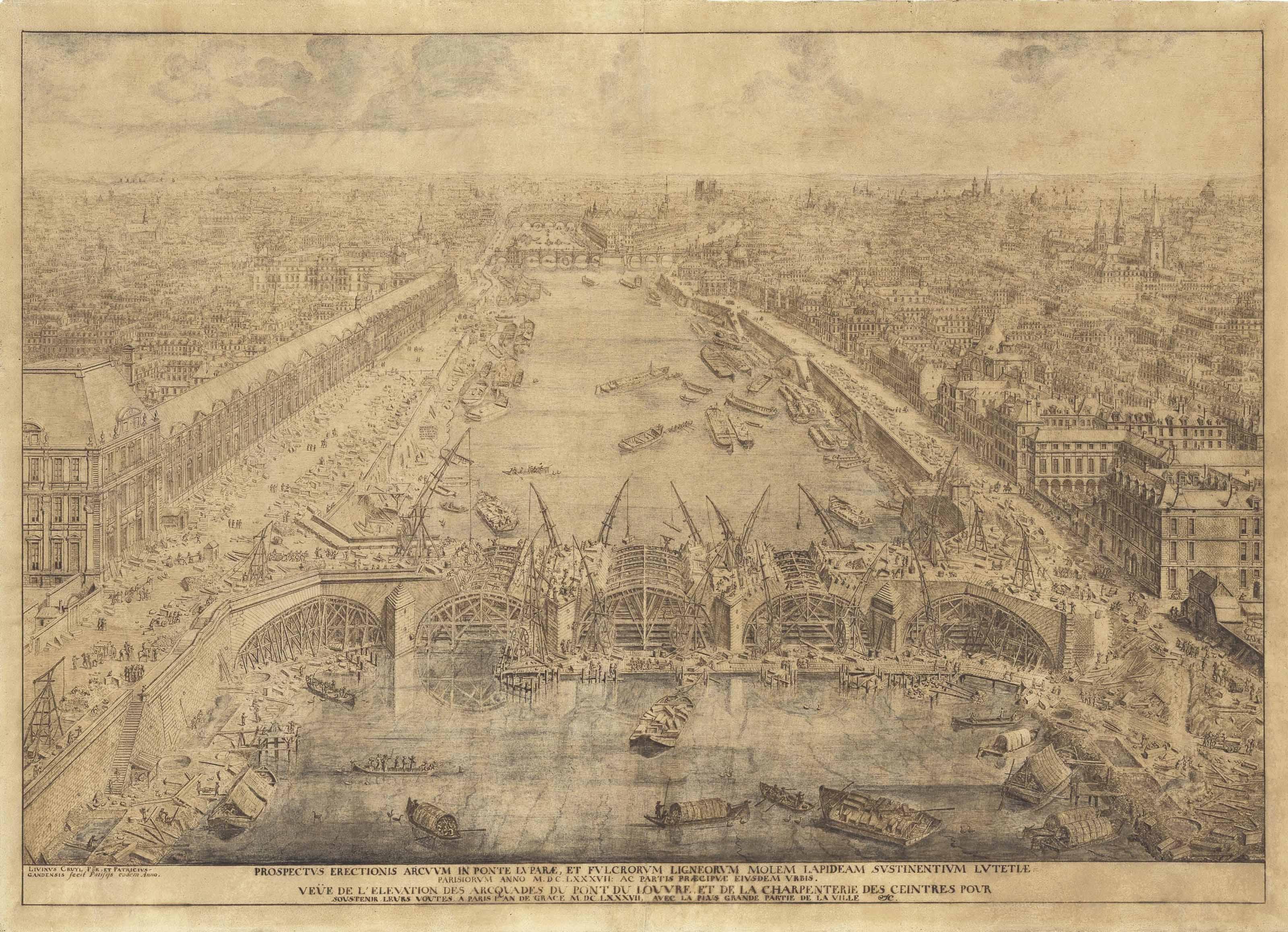 Lieven Cruyl - View Of The Construction Of The Pont-Royal, Paris, In 1687