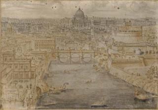 Lievin Cruyl - Vue de Rome Avec Le Pont Saint-Ange Enjambant Le Tibre, la Basilique Saint-Pierre Au Fond Et Le Château Saint-Ange À Droite