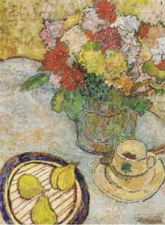 Lilian Mackendrick - Still Life With Flowers, Pears And A Coffee Cup