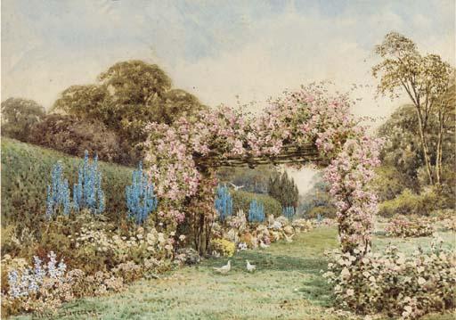 Lilian Stannard - Rose covered trellis in a summer garden