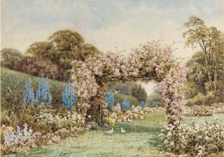 Lilian Stannard - Rose covered trellis in a summer garden