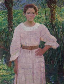 Lilla Cabot Perry - By the Brook, Giverny, France (Woman in Pink Dress)