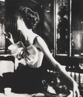 Lillian Bassman - Across the Restaurant, Barbara Mullen, dress by Jacques Fath, Le Grand Véfour, Harper\'s Bazaar, Paris, 1949
