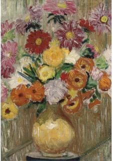 Lily Martha Maud MacDougall - Flowers In A Yellow Vase Upon A Plinth