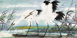 Lin Fengmian - Double Cranes(Painted In 1965)