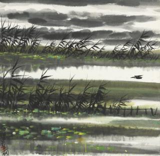 Lin Fengmian - Goose Flying Over Lotus Pond