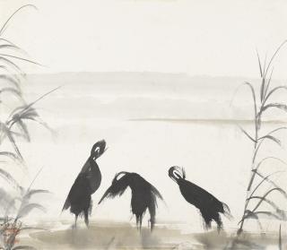 Lin Fengmian - Herons in Lotus Pond