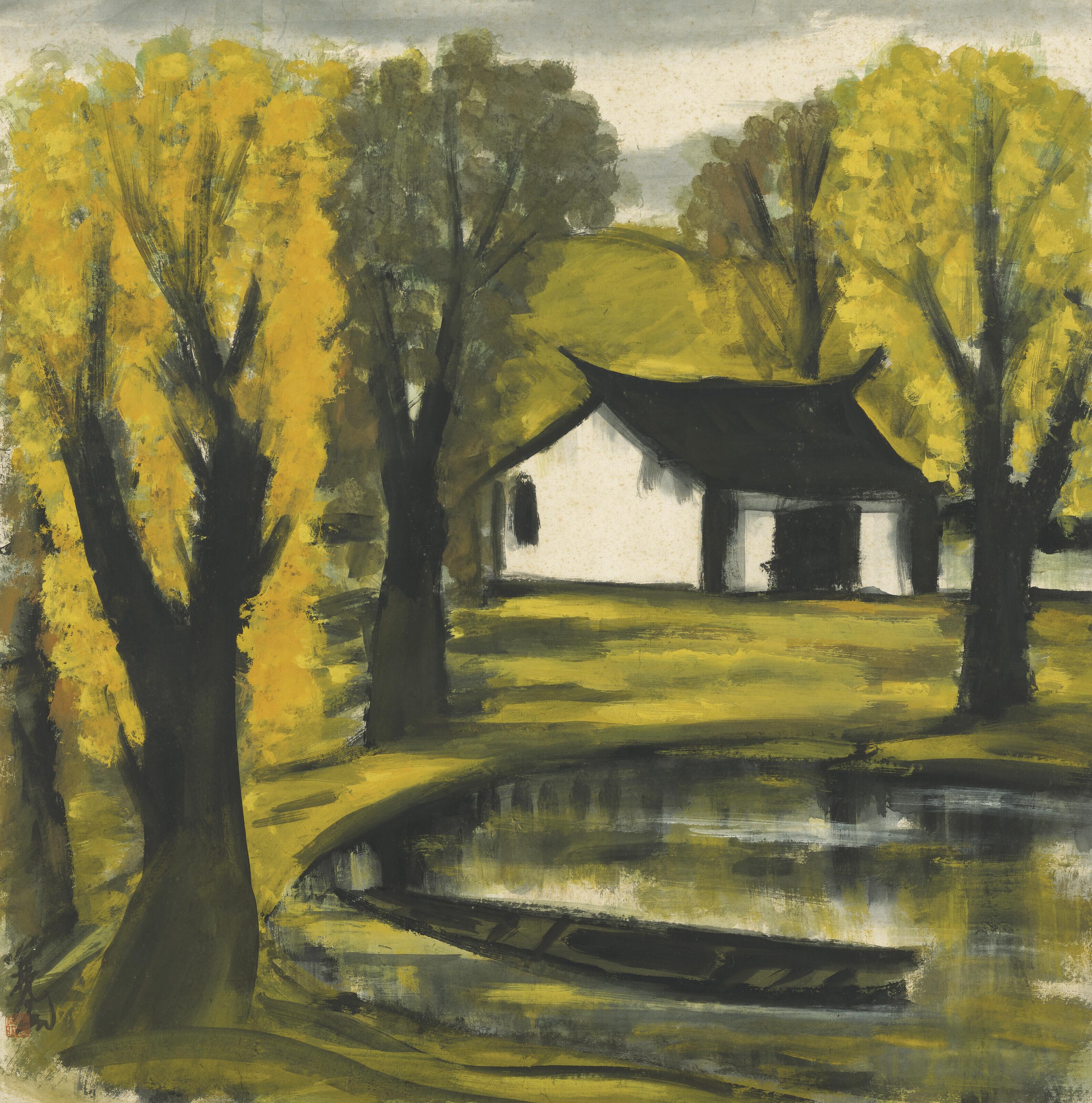 Lin Fengmian - House by the Lake in Autumn
