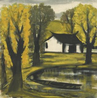Lin Fengmian - House by the Lake in Autumn