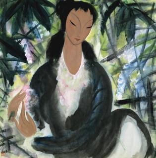 Lin Fengmian - Lady And Wisteria