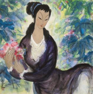 Lin Fengmian - Lady Holding Flower