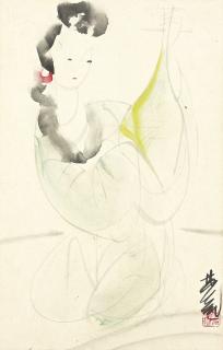 Lin Fengmian - Lady Playing Pipa