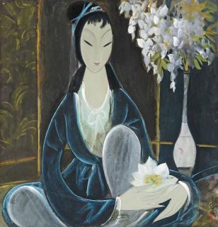 Lin Fengmian - Seated Lady With Flowers