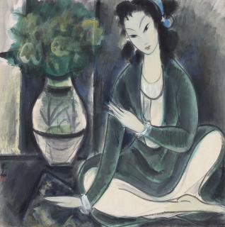 Lin Fengmian - Seated Lady with Flowers