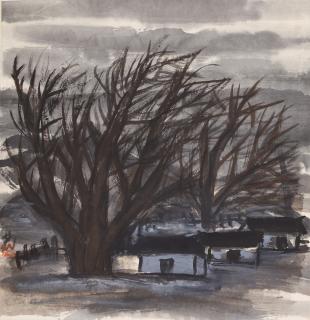 Lin Fengmian - Village in a Winter Forrest