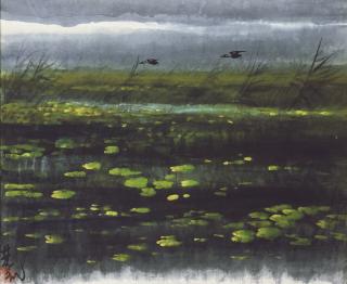Lin Fengmian - Wild Geese Above Lotus Pond
