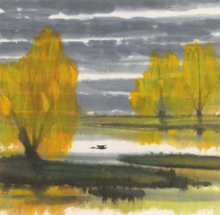 Lin Fengmian - Wild Goose Over Willow Bank