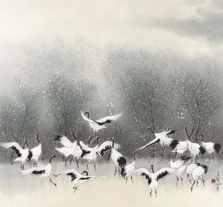 Lin Hukui - Cranes in Snow