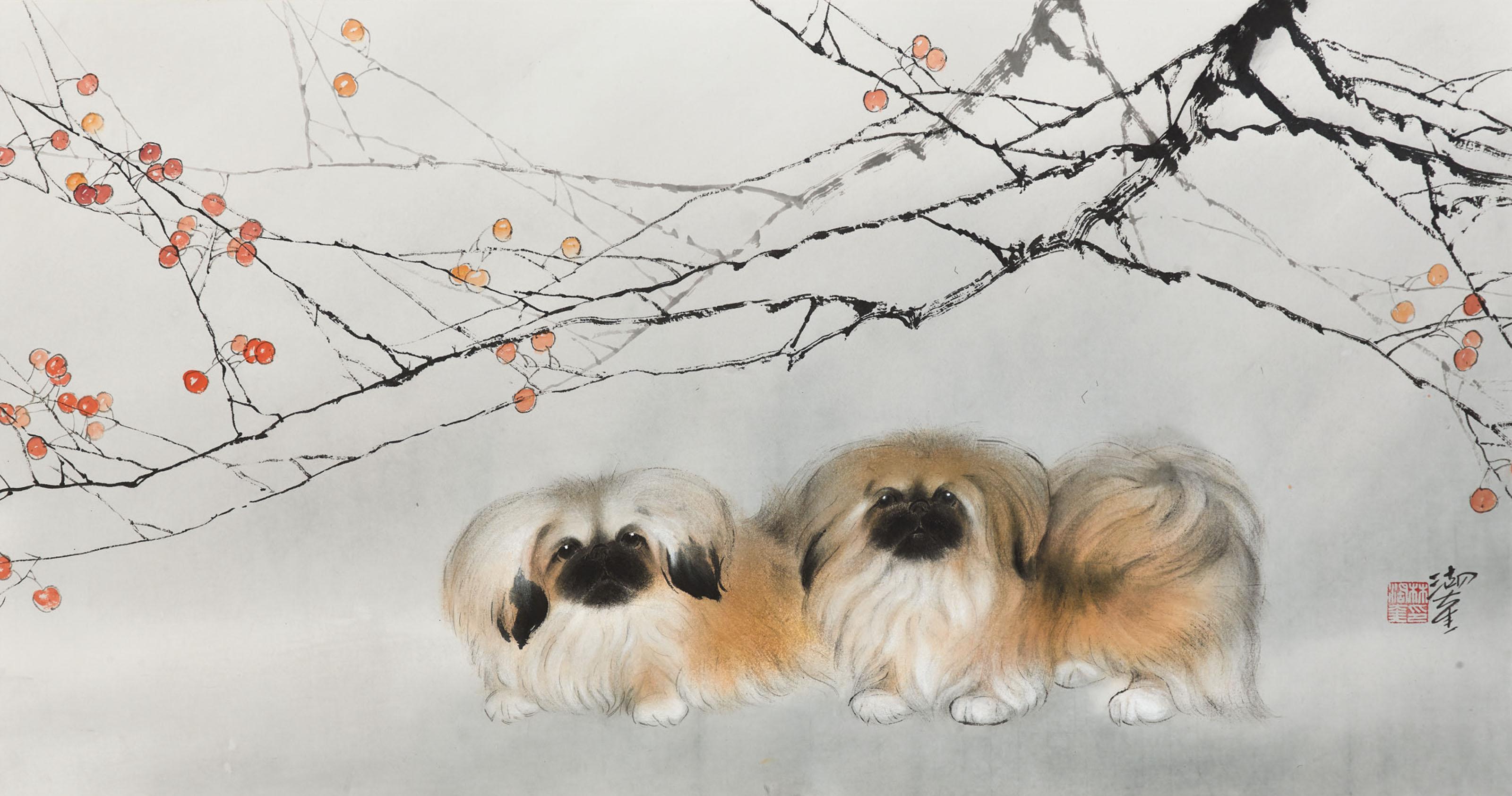 Lin Hukui - Dogs under Plum Branch