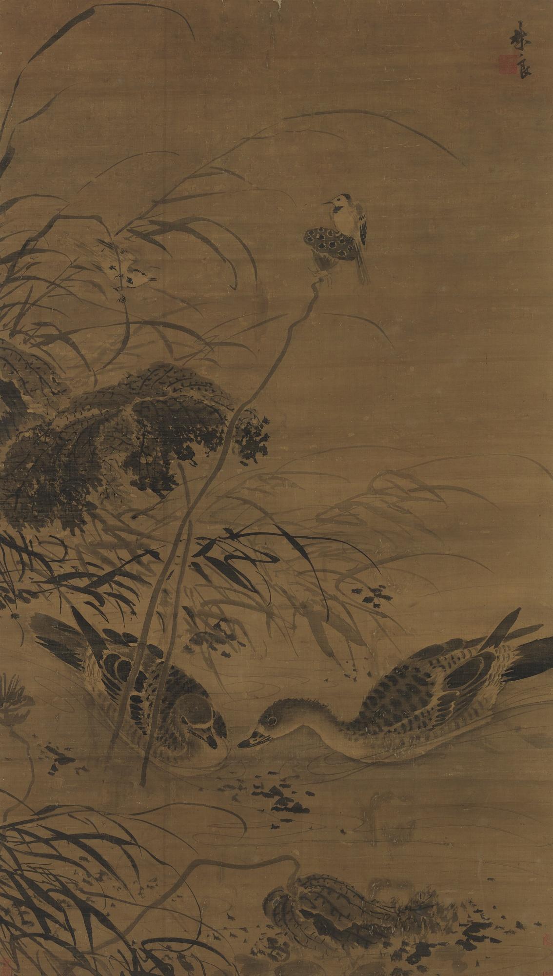 Lin Liang - Two Geese In An Autumn Lotus Pond
