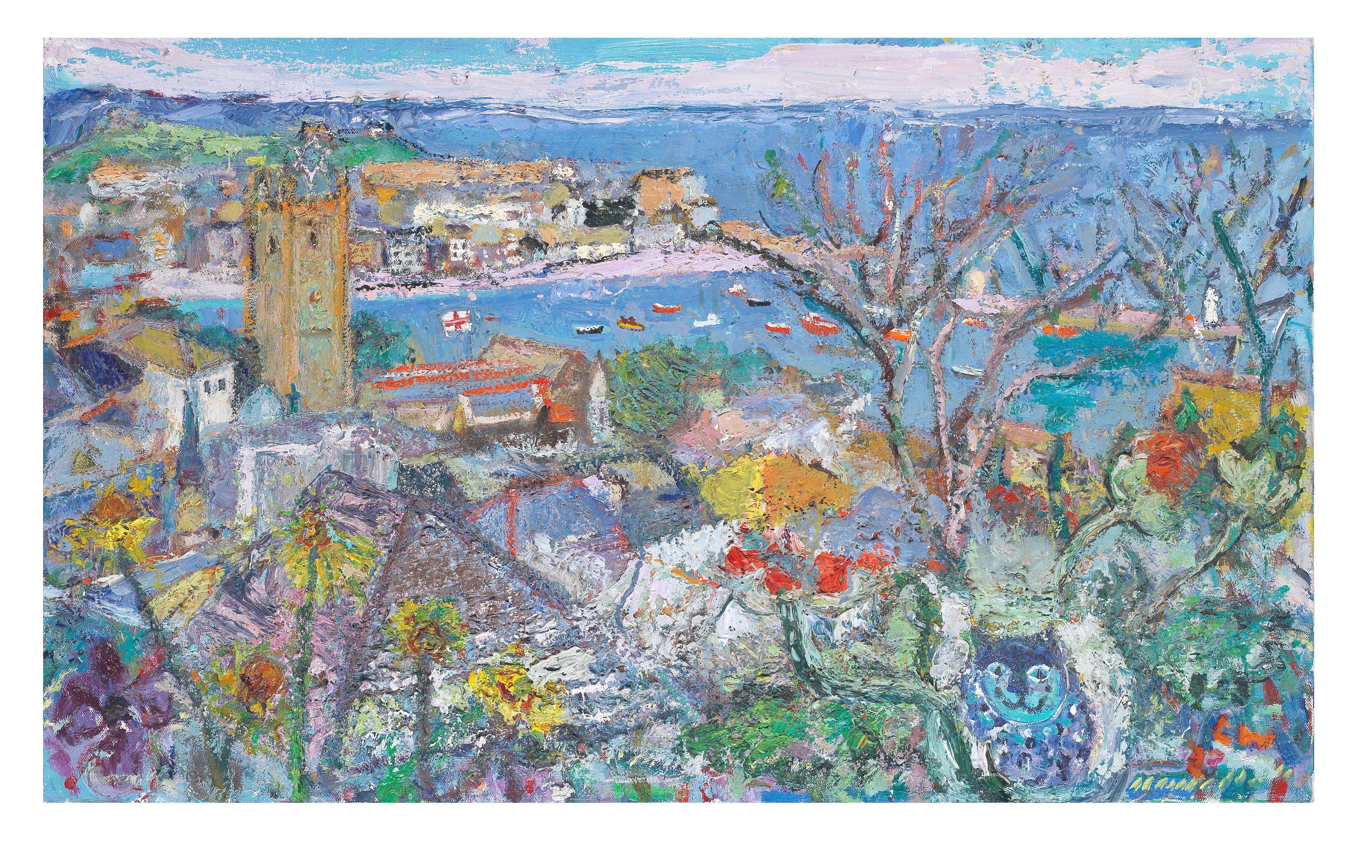Linda Weir - St. Ives Harbour with Flowers (unframed)