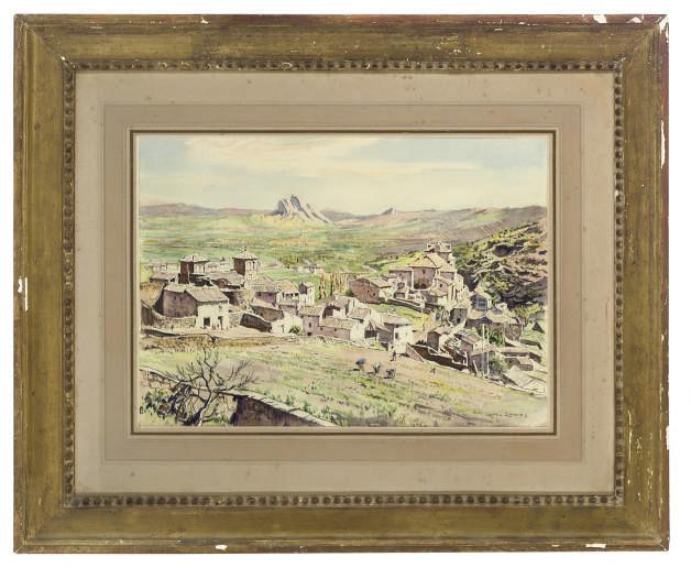 Lionel Arthur Lindsay - Tending the fields, a Spanish landscape