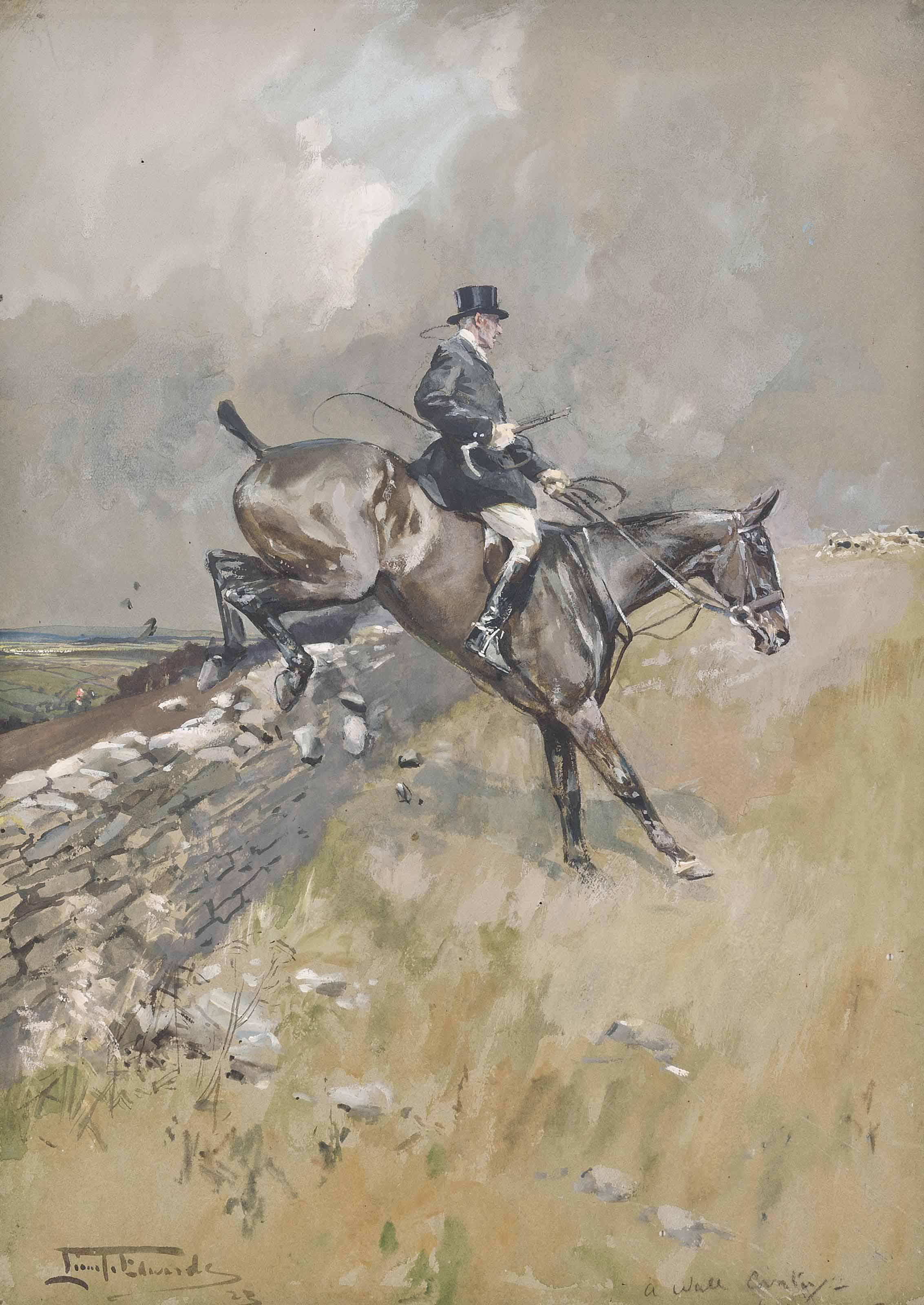 Lionel Dalhousie Robertson Edwards, R.I., R.C.A. - A wall country  \'O! Give me the man to whom naught comes amiss/One horse or another, that country or this.\'  R.E. Egerton Warburton Questium Meritis