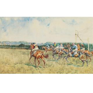 Lionel Dalhousie Robertson Edwards R.I., R.C.A. - British The Start Of The One And Three Quarter Mile, Goodwood