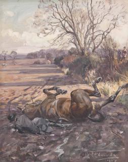 Lionel Dalhousie Robertson Edwards, R.I., R.C.A. - More dirt, less hurt - a fall in the ploughlands