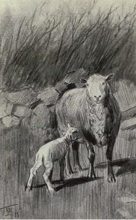 Lionel Dalhousie Robertson Edwards, R.I., R.C.A. - Motherly Cover, Welsh Ewe And Lamb; And Half-Bred English-Welsh Ewe And Lamb