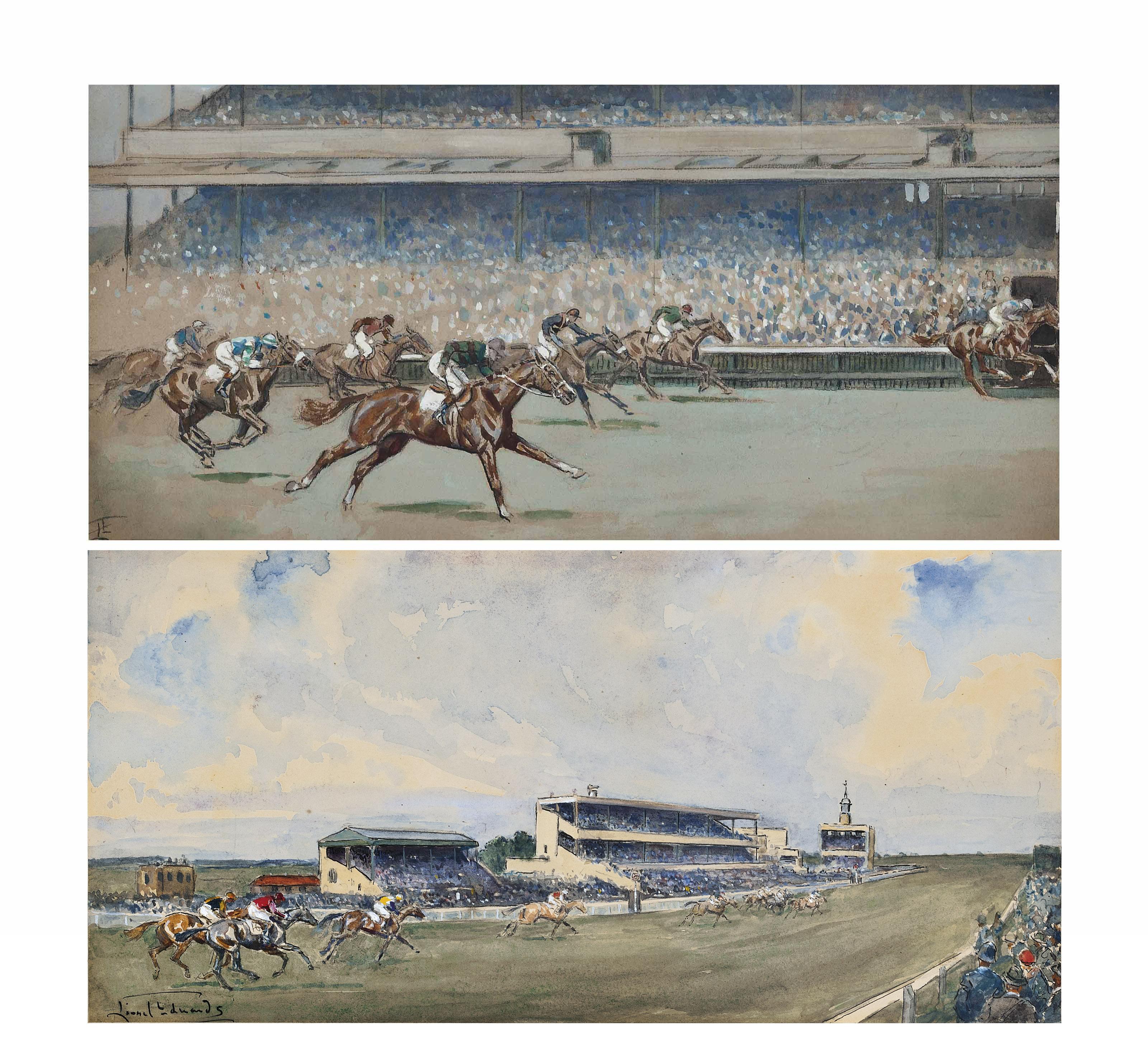 Lionel Dalhousie Robertson Edwards, R.I., R.C.A. - Newmarket - the finish of a classic, 1960; and Newmarket, The Rowley Mile - the Dip