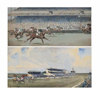 Lionel Dalhousie Robertson Edwards, R.I., R.C.A. - Newmarket - the finish of a classic, 1960; and Newmarket, The Rowley Mile - the Dip