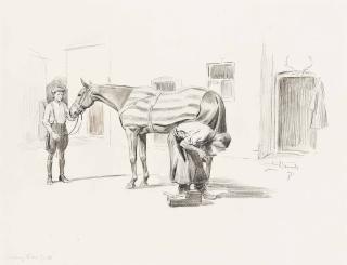 Lionel Dalhousie Robertson Edwards, R.I., R.C.A. - Shoeing Brown Jack, Wroughton Stables