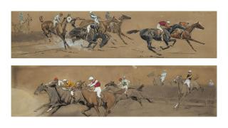Lionel Dalhousie Robertson Edwards, R.I., R.C.A. - The water jump; and The final furlong