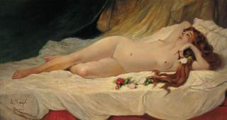 Lionel Noël Royer - A Nude Reclining In An Interior