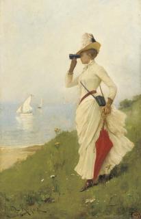 Lionel Noel Royer - Elégante contemplant la mer