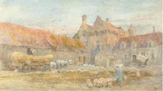Lionel Percy Smythe, R.A., R.W.S. - The Farmyard at the Château d\'Honvault, Wimereux