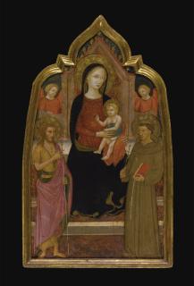 Lippo D\' Andrea - The Madonna And Child Enthroned With Saints John The Baptist And Francis Of Assisi And Two Angels 