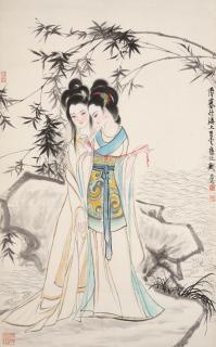 Liu Danzhai - Two Beauties under Bamboo, 1982