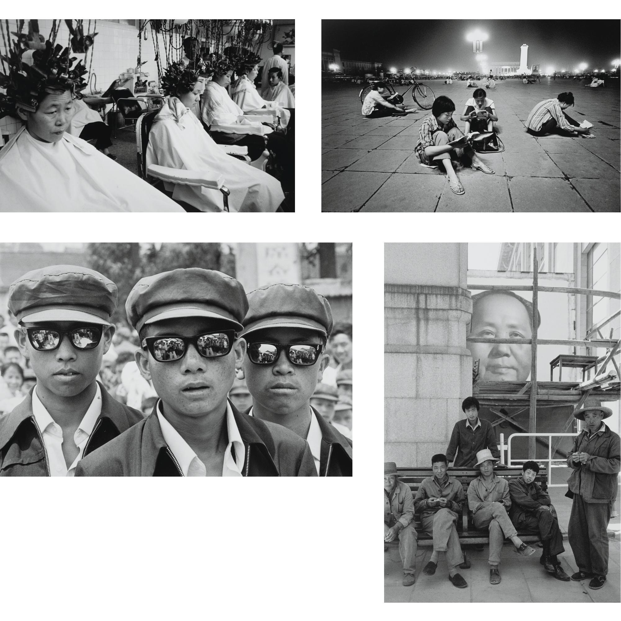 Liu Heung Shing - The Youths In Siamo,  A Hair Salon In Beijing, Workers Removing The Portrait Of Mao, Students In Tiananmen Square (Four Works)